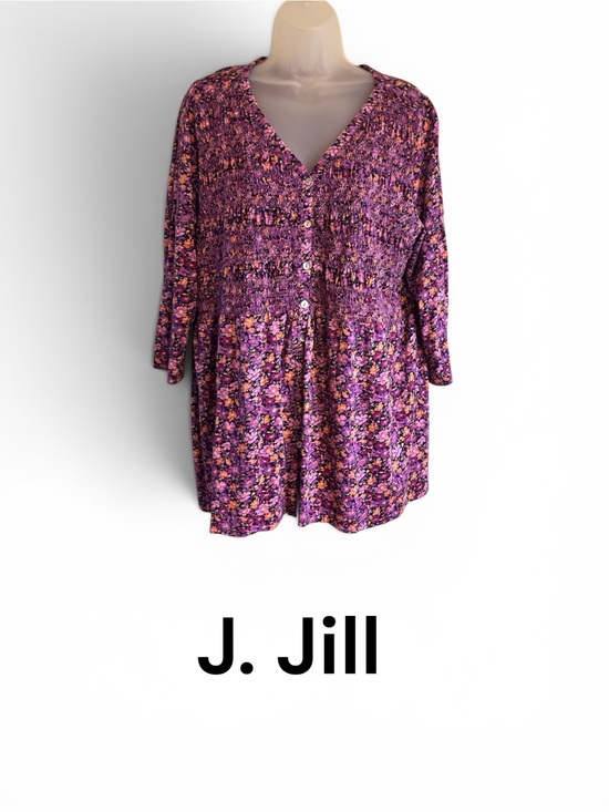 J. Jill Tops - J. JILL Purple Pink Floral Button-Front Peasant Top LARGE   #V